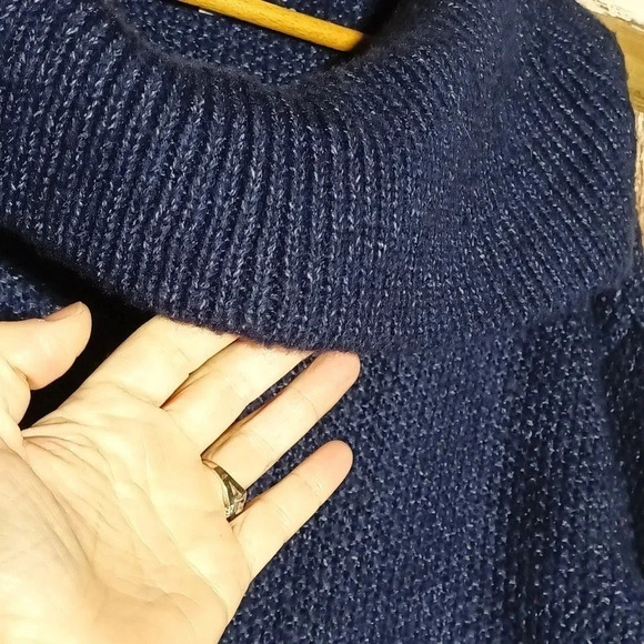 Pink Rose navy blue sweater with white specs cowl neck sz L - Picture 5 of 9